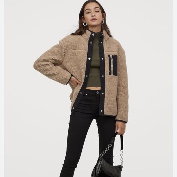 H&M THICK SHERPA FLEECE COAT WITH COLLAR Tan - Picture 2 of 8